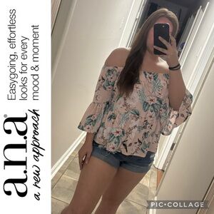 🔥🔥 a.n.a Pink Off-Shoulder Floral Blouse 3/4 Sleeve